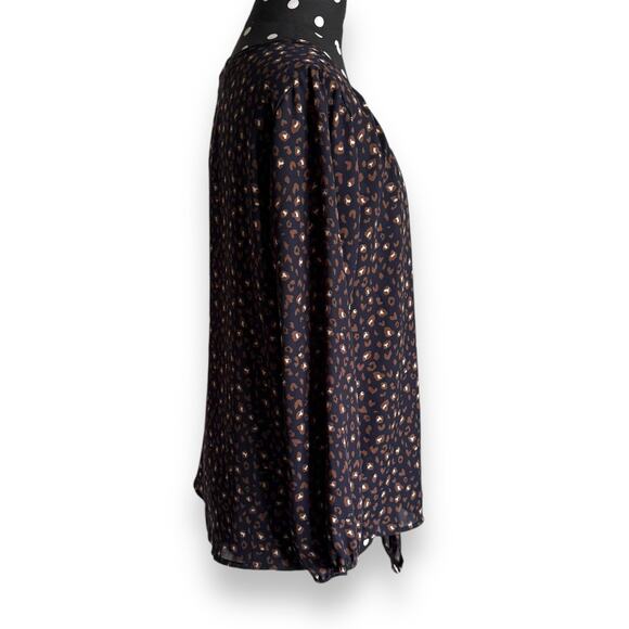 West Kei Womens Blouse Sz S Casiya Tie Front Navy Blue Leopard Print Stitch Fix - Picture 8 of 12
